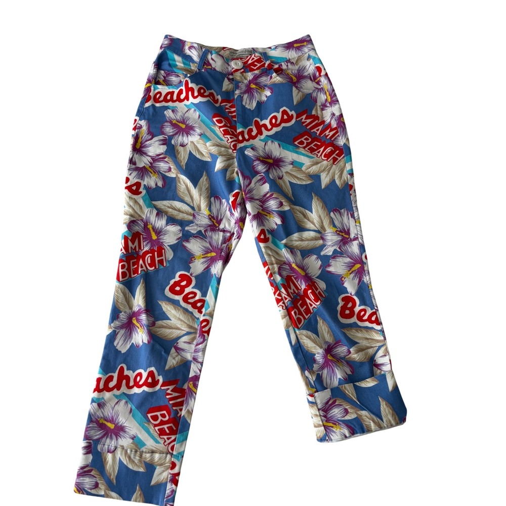 Urban Outfitters Miami Beach Floral Capri Ankle Pants Hibiscus Chic Sz 27 travel